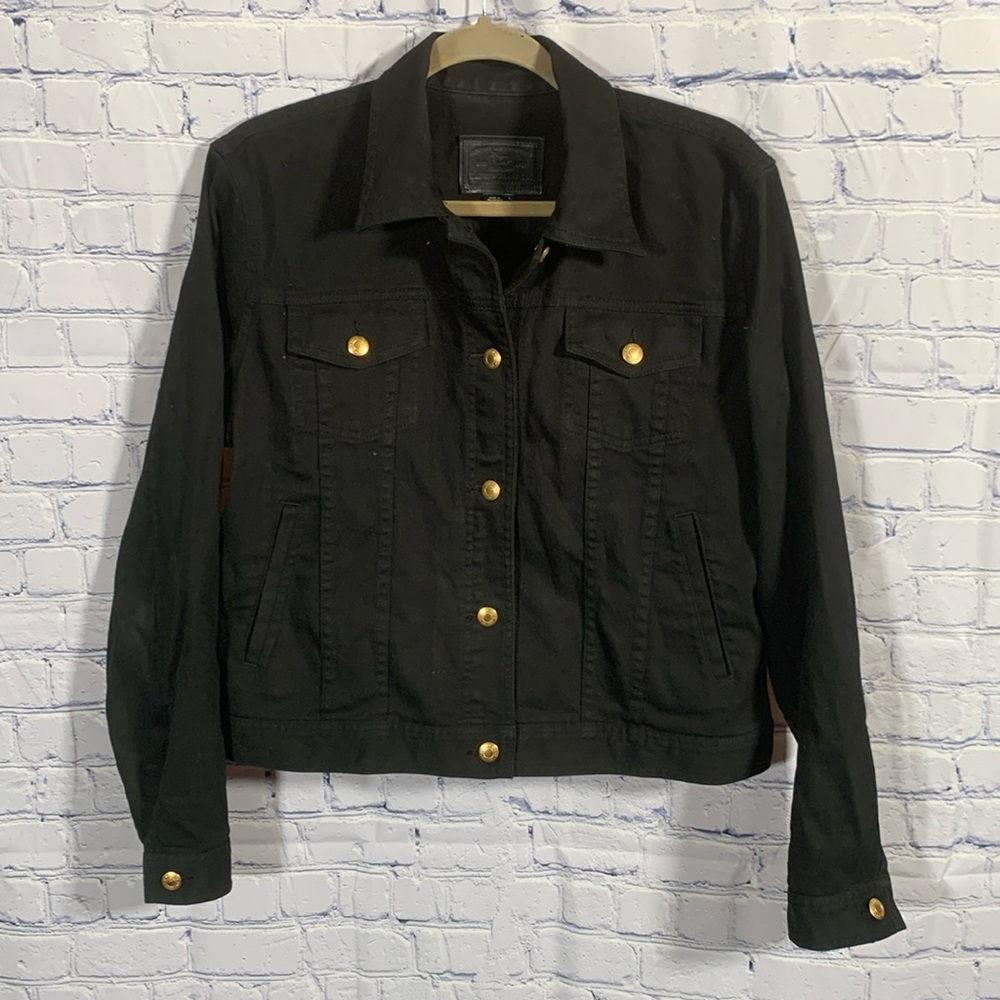 Ralph Lauren Jeans Co. Women's Denim Jacket in Black with Gold Accents Size L